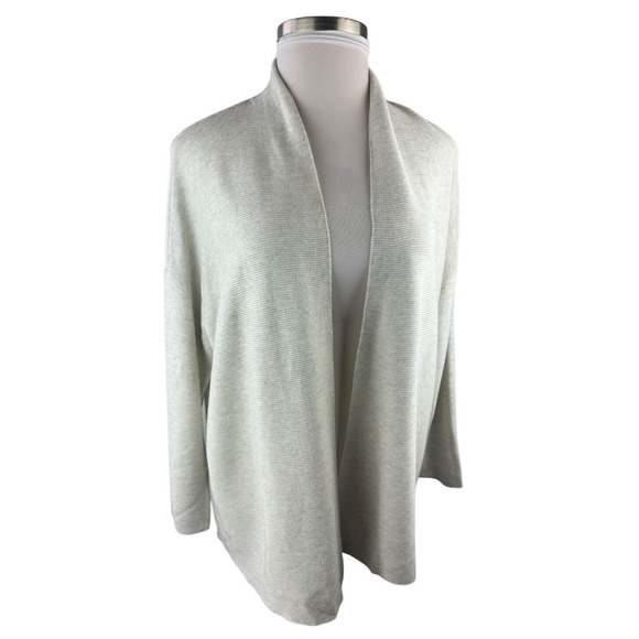 Eileen Fisher Silk & Cashmere Ribbed Open Cardigan Cream No Size Plus Size 2X ? - Picture 5 of 11